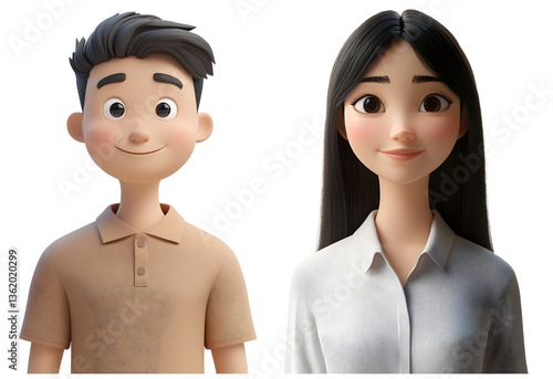 Portrait of an East Asian couple – modern 3D cartoon characters – cultural representation in digital art – Generative AI