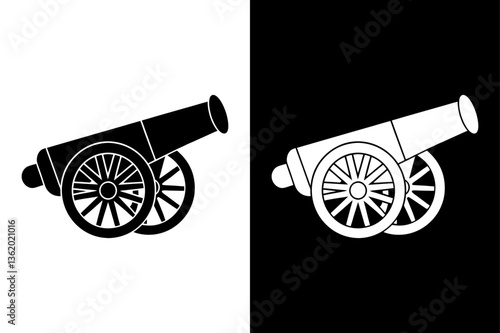 Cannon Silhouette Vector Black & White Historic Weapon Icon.