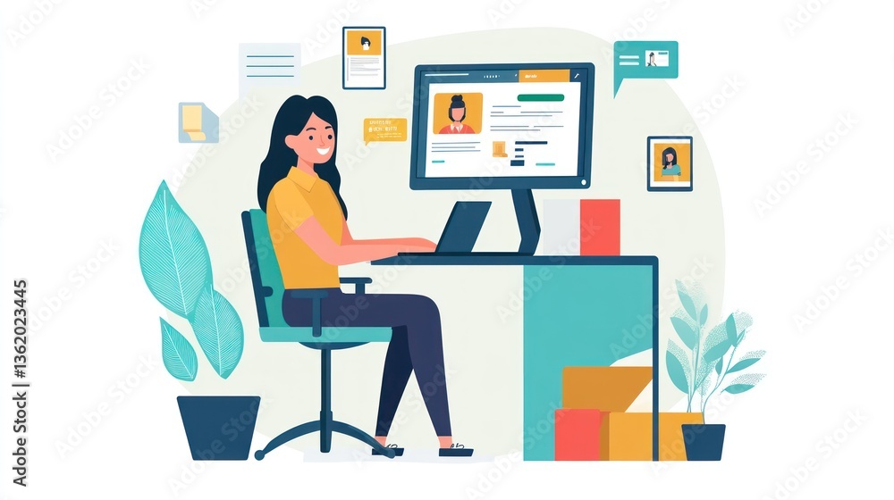 Happy Woman Working Remotely on Her Computer