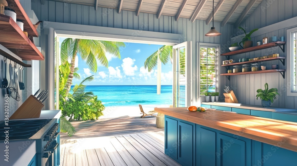 Fototapeta premium Tropical Beachfront Kitchen: Island Dream Escape