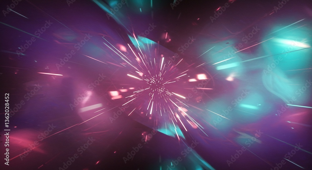 Fototapeta premium Abstract Hyperlight Speed Tunnel Pink Teal. AI Generated