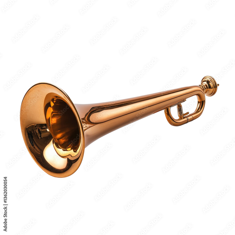 Obraz premium Brass trumpet with polished finish isolated on transparent background, cutout png