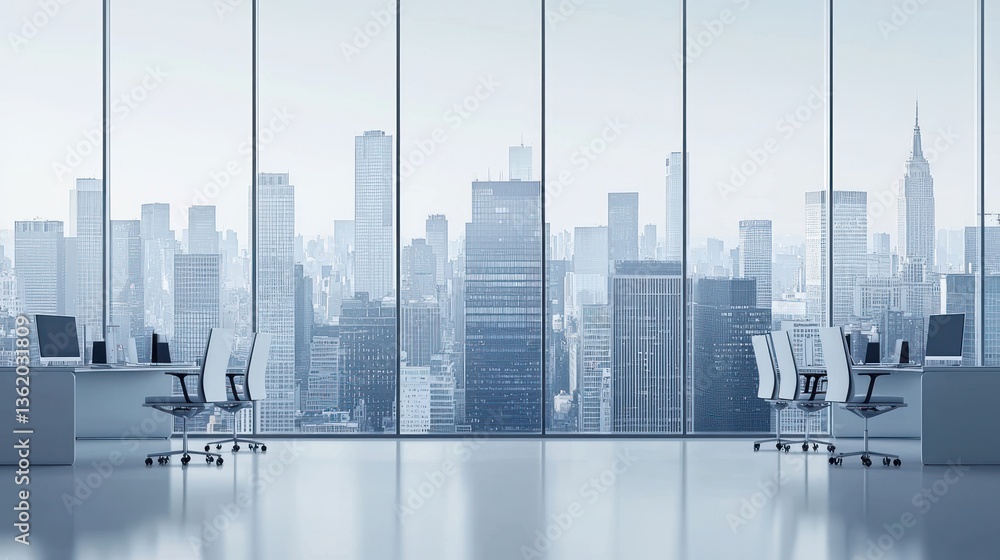Fototapeta premium Modern Office with Panoramic City View