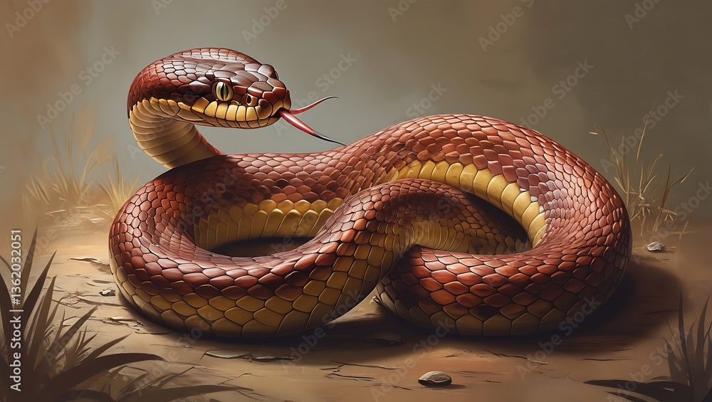 Fototapeta premium Close up of a red rat snake with detailed scales in a natural setting copperhead