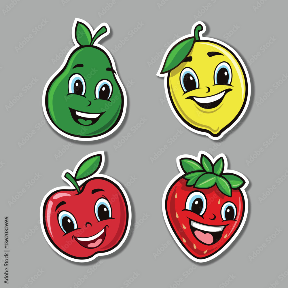 Obraz premium Funny Fruits with smiling face-Vector Sticker design and illustration.