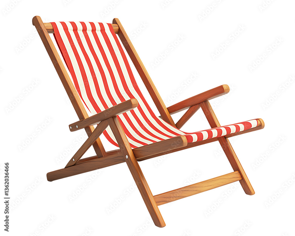 Red and White Striped Wooden Deck Chair for Relaxation Red and White Striped Wooden Deck Chair for Relaxation