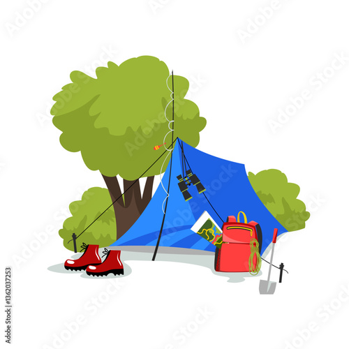 Picnic equipment. Camping equipment, Scout tools, Camping equipment, travel backpack, campground