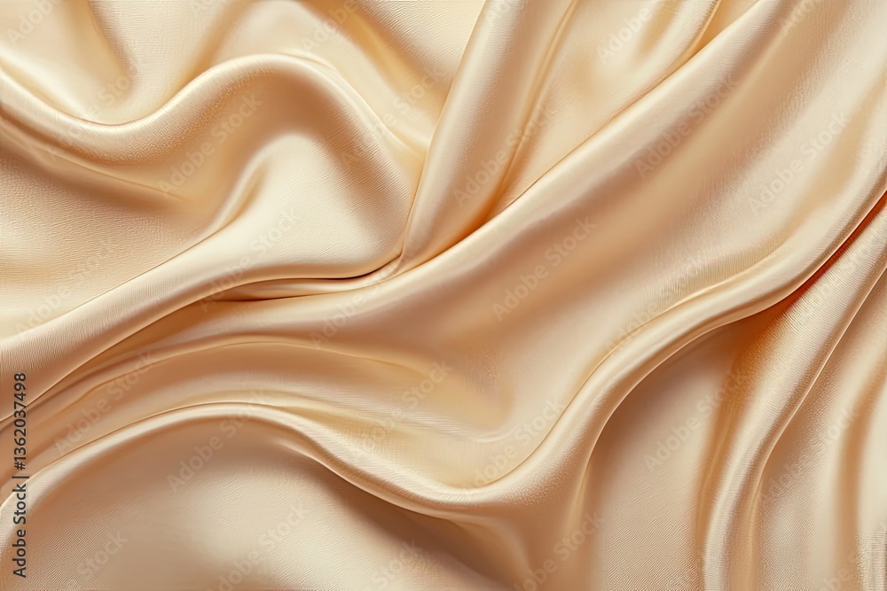 Fototapeta premium Soft, luxurious champagne-colored fabric drapes elegantly