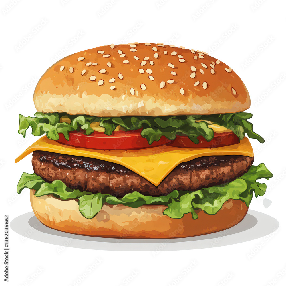 Artistically rendered burger with fresh ingredients isolated on transparent background Artistically rendered burger with fresh ingredients isolated on transparent background