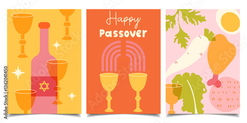 Pesach. Set of cards, posters, templates with hand-drawn elements