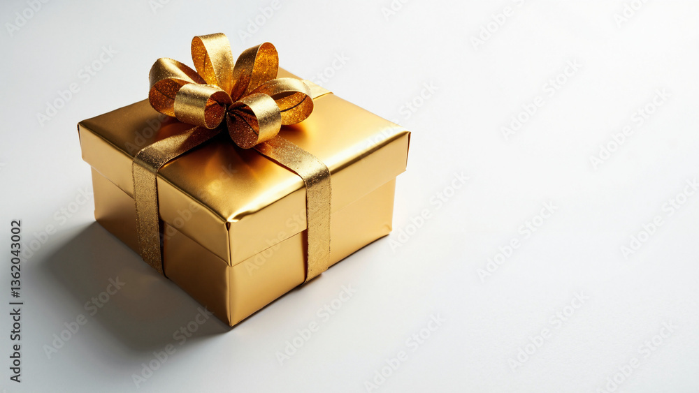 Elegant Golden Gift Box Wrapped with Shimmering Ribbon Isolated on Transparent Background for Holiday Promotions and Celebrations Elegant Golden Gift Box Wrapped with Shimmering Ribbon Isolated on Transparent Background for Holiday Promotions and Celebrations