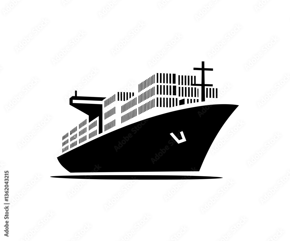 Obraz premium Cargo ship icon vector in black color with background. Ship carrying container.