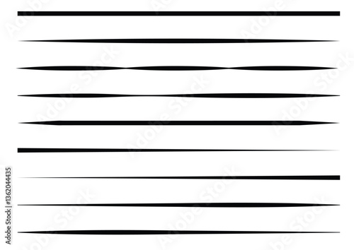 Black Gradient Tapered Lines – Abstract Horizontal Line Set for Graphic Design