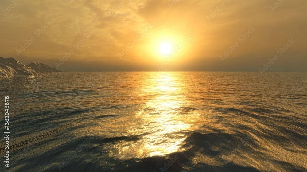 Obraz premium Scenic ocean sunrise with golden light reflecting on water surface at dawn