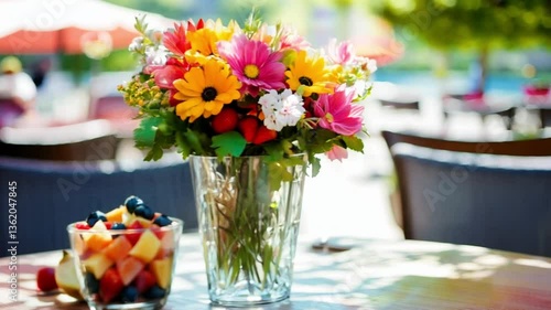 Wallpaper Mural Colorful flower bouquet with fresh fruit in a vibrant café   Torontodigital.ca