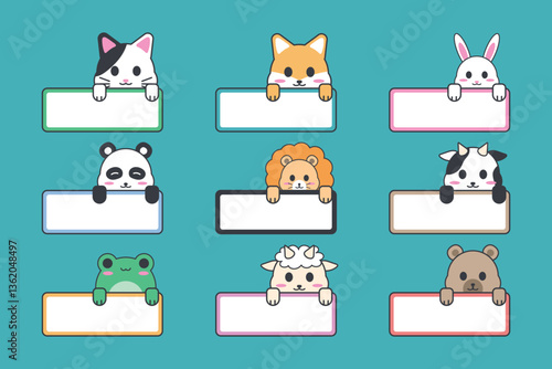 Adorable Kawaii Animal Label and Name Tag Template for Kids and Stationery