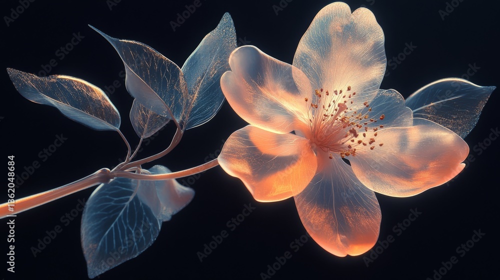 Chrome liquid Sakura cherry blossom flower. 3D render, modern design. Isolated holographic futuristic floral icon. Y2K, brutalism retro futurism concept. Chrome liquid Sakura cherry blossom flower. 3D render, modern design. Isolated holographic futuristic floral icon. Y2K, brutalism retro futurism concept.