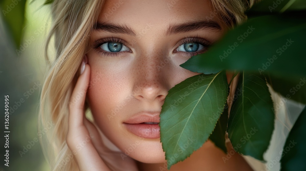 Womans face framed by leaves Womans face framed by leaves