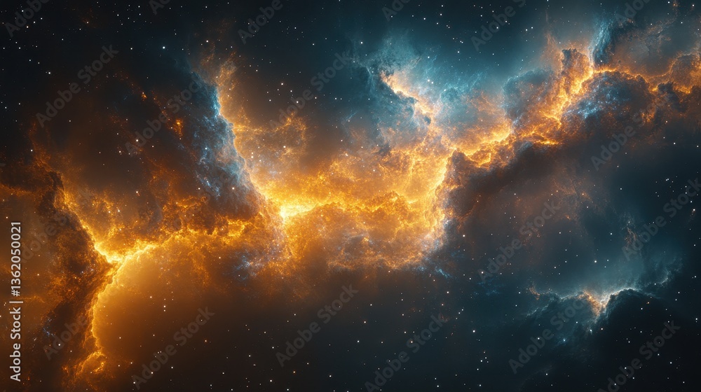 Obraz premium Fiery Nebula Lit By Stars Across A Dark Vast Universe