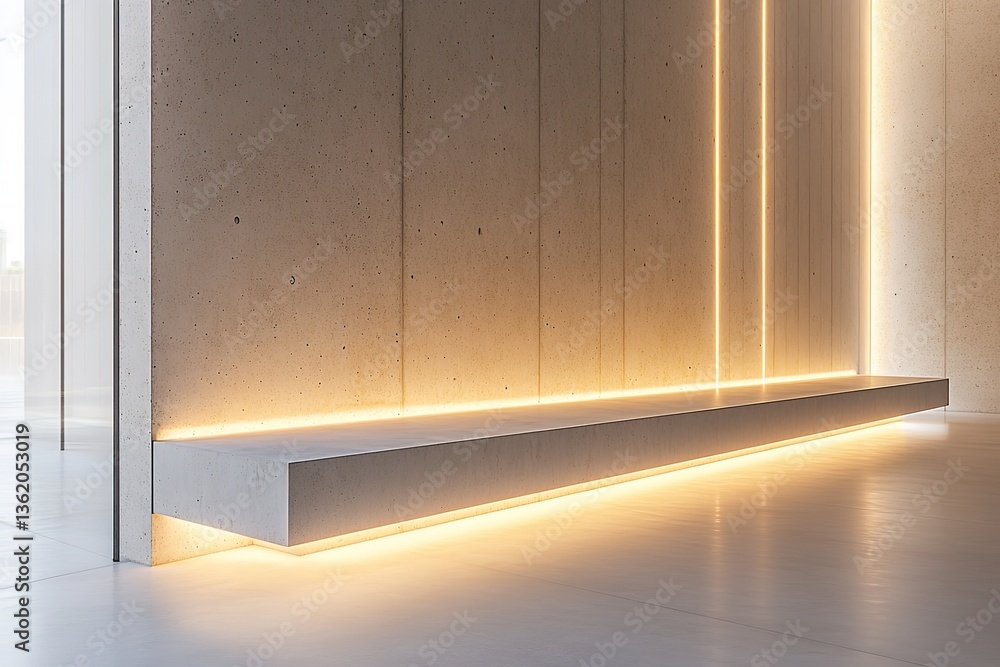 Minimalist Concrete Platform with Linear Lighting in Spacious, Bright Interior Design Minimalist Concrete Platform with Linear Lighting in Spacious, Bright Interior Design