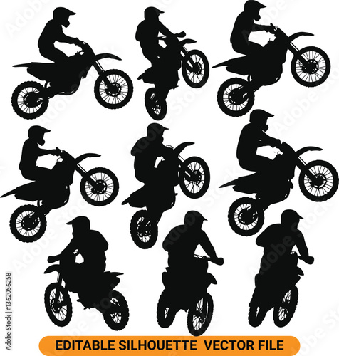 Motocross Riders in Action Silhouette Vector Illustration