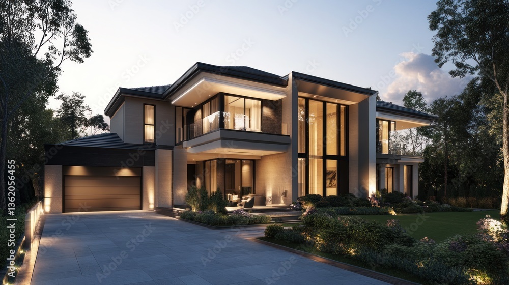 Fototapeta premium Modern suburban home design with contemporary architecture