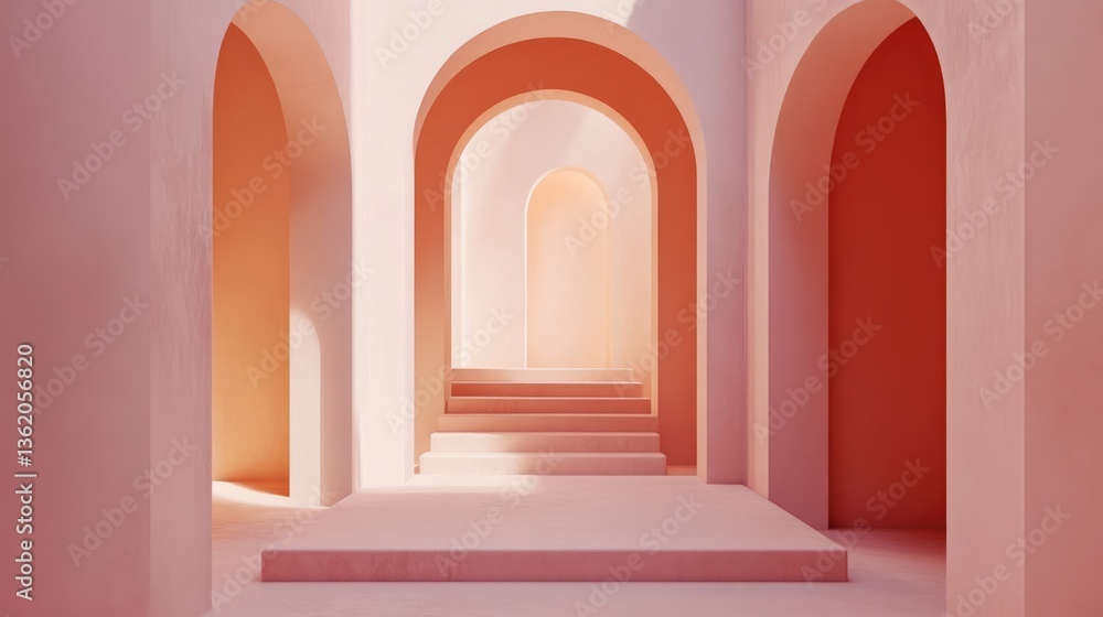 Architectural Wonder: A Serene Pink Pathway of Arched Pathways Architectural Wonder: A Serene Pink Pathway of Arched Pathways
