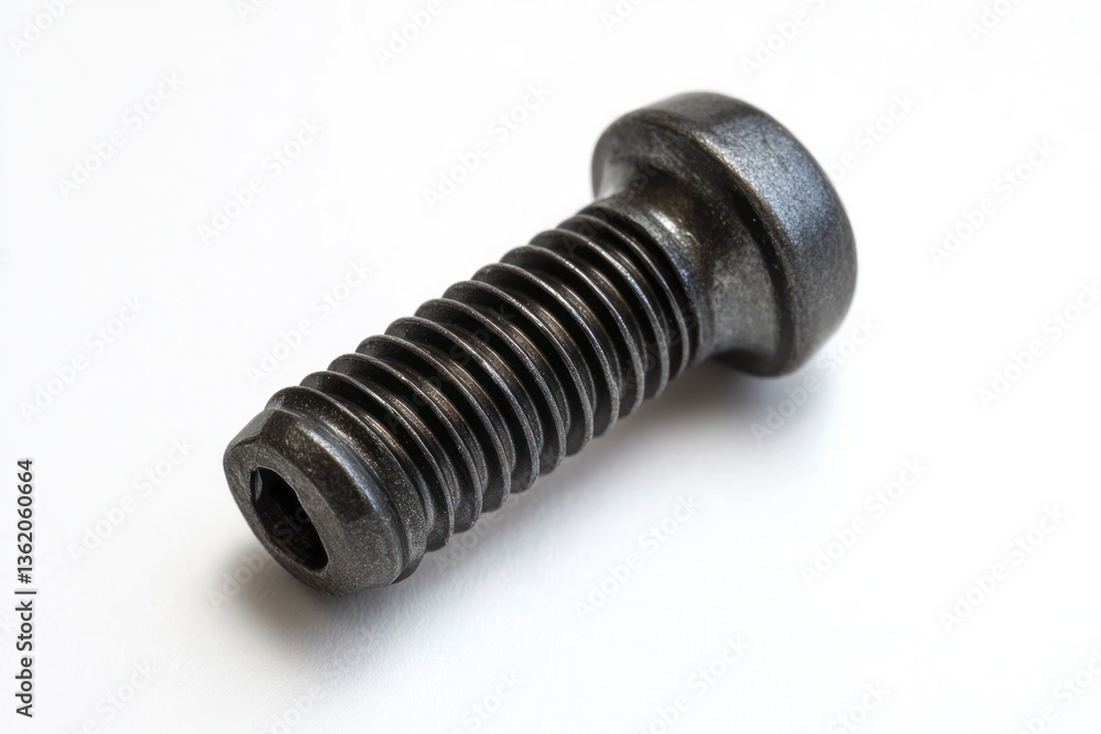 Close-up of a Dark Metal Screw on a White Background Close-up of a Dark Metal Screw on a White Background