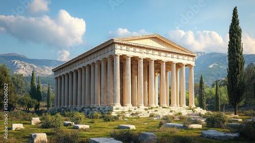 Ancient Greek Temple in Serene Landscape  A Digital Reconstruction of Classical Architecture