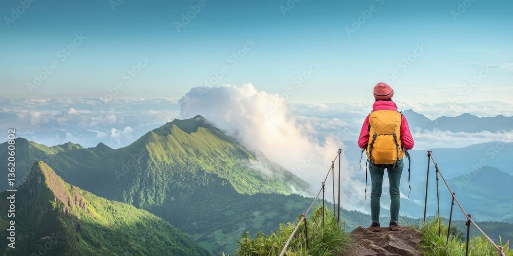 Naklejka premium Navigating through dense fog in high-altitude cloud forests.