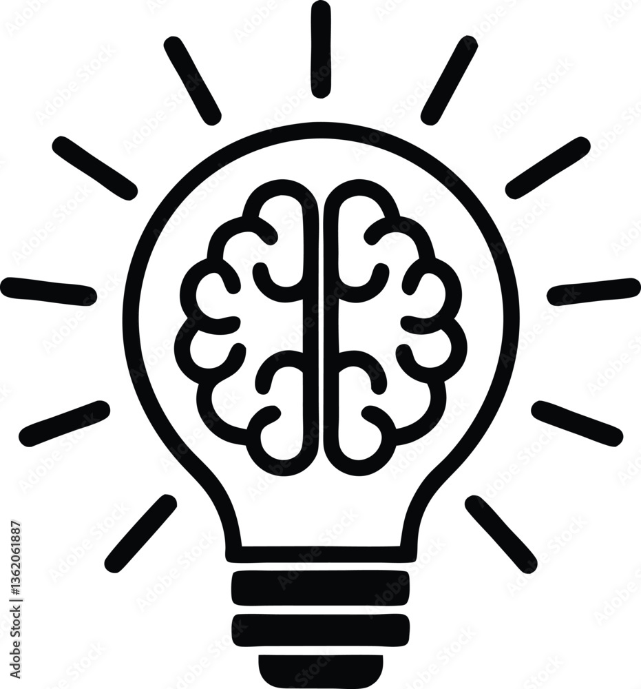 Idea icon. Creative idea symbol. Light bulb with a brain inside icon. Editable stroke. Vector Idea icon. Creative idea symbol. Light bulb with a brain inside icon. Editable stroke. Vector