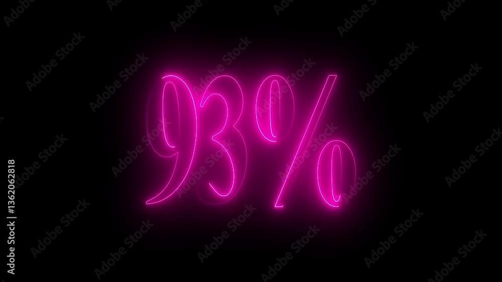 93% number text animation by pink color neon on black background. 93% number text animation by pink color neon on black background.