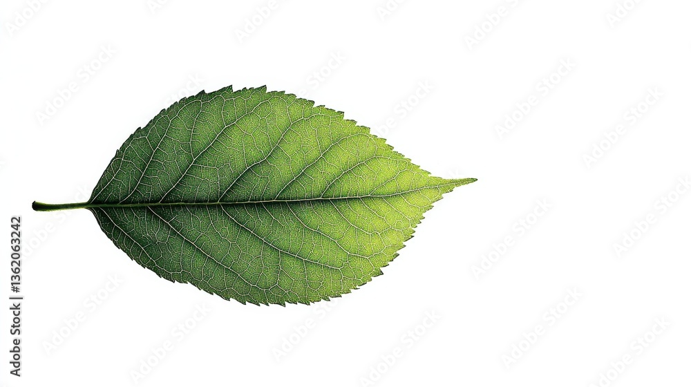 Obraz premium Simple leaf silhouette, green on white, clean and crisp, natural and serene.