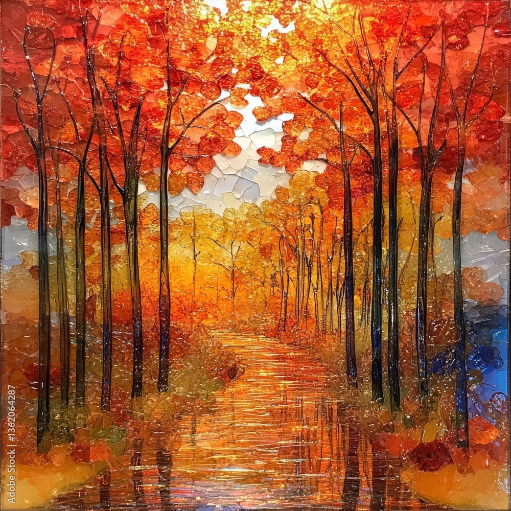 Obraz premium majestic autumnal forest stained glass