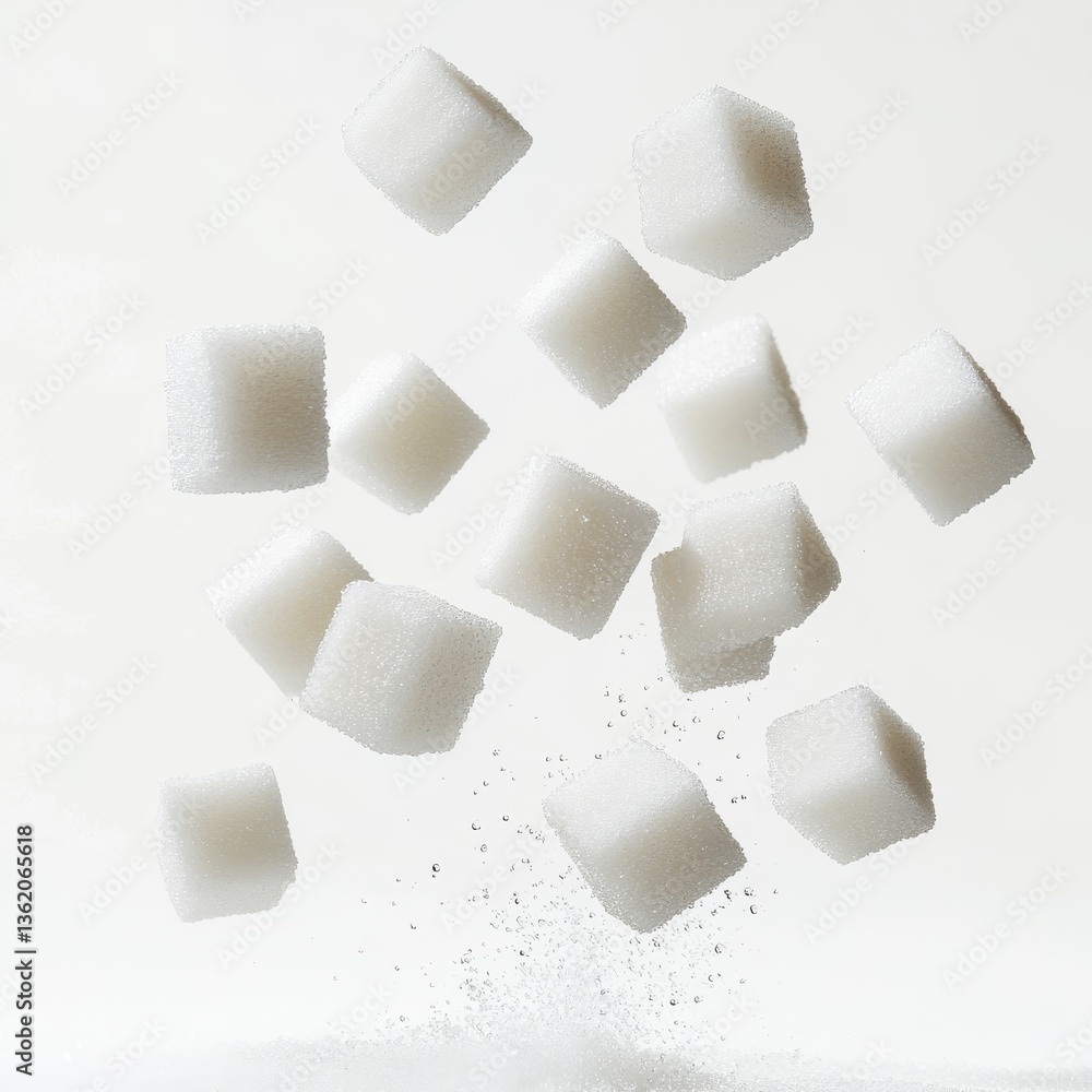 Falling sugar cubes, isolated on white background Falling sugar cubes, isolated on white background