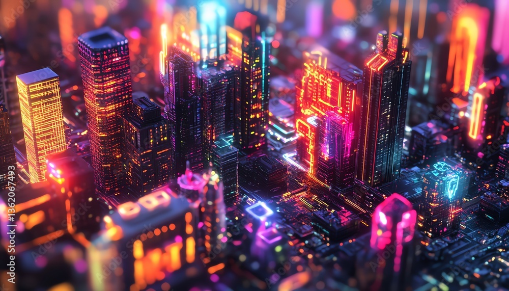 Close-up of a vibrant, neon-lit city skyline, reflecting a utopian dream world, intricately designed in photorealistic digital art, urban elements blending with fantastical visions Close-up of a vibrant, neon-lit city skyline, reflecting a utopian dream world, intricately designed in photorealistic digital art, urban elements blending with fantastical visions