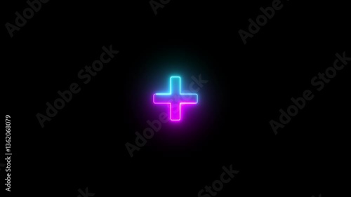 Glowing Neon Plus Icon Animation | Symbol of Positivity, Wellness & Self-Care | 4K