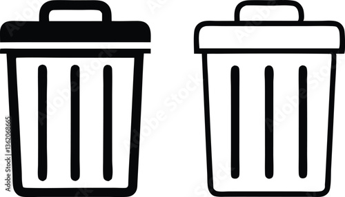 Bin icon set. Trash can, delete button. Vector