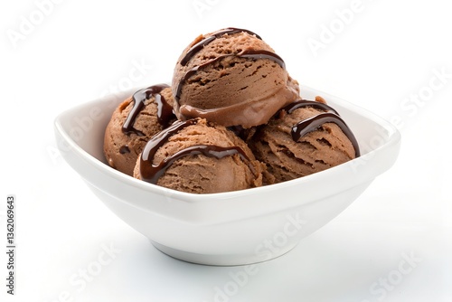 Delicious Chocolate Ice Cream Scoops in White Bowl Drizzled