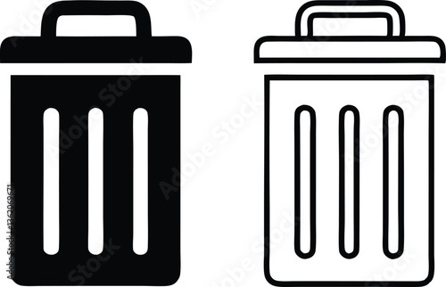 Bin icon set. Trash can, delete button. Vector