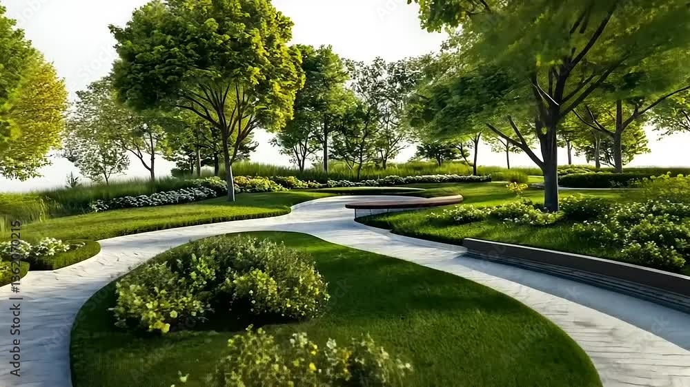 Serene Landscape Design: A Meandering Pathway Through Lush Greenery Serene Landscape Design: A Meandering Pathway Through Lush Greenery