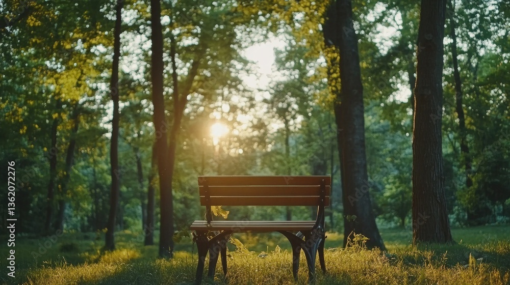 Sunset Serenity: A park bench bathed in the golden hour light, surrounded by lush trees. Tranquil scene perfect for contemplation and relaxation. Sunset Serenity: A park bench bathed in the golden hour light, surrounded by lush trees. Tranquil scene perfect for contemplation and relaxation.