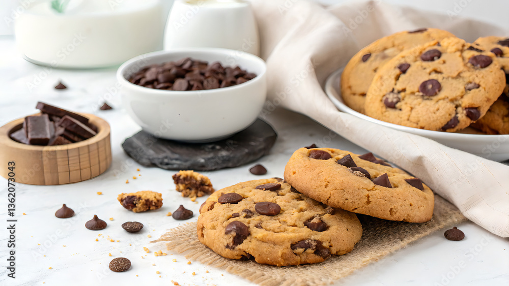 Freshly baked cookies with a delicious texture, rich chocolate chips, and a homemade touch, set against a white backdrop. Freshly baked cookies with a delicious texture, rich chocolate chips, and a homemade touch, set against a white backdrop.