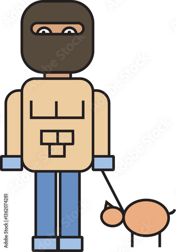 Flat design illustration cartoon figure - man with his dog - mask man - body illustration - asset design