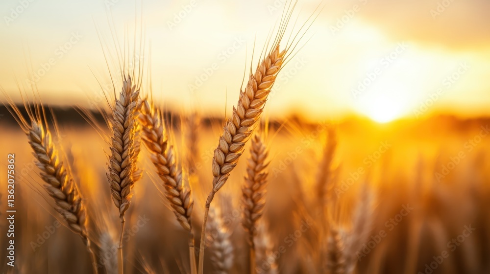 Golden wheat stalks stand tall against a beautiful sunrise, symbolizing harvest, abundance, and the beauty of nature in a serene agricultural landscape. Golden wheat stalks stand tall against a beautiful sunrise, symbolizing harvest, abundance, and the beauty of nature in a serene agricultural landscape.