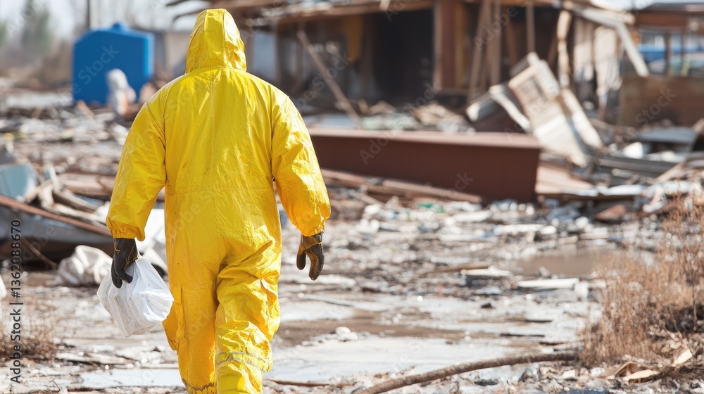 Aftermath: A Hazmat Worker Amidst the Ruins Aftermath: A Hazmat Worker Amidst the Ruins