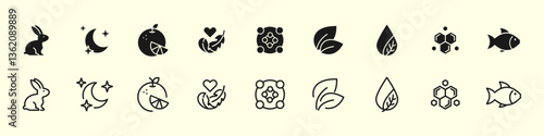Organic cosmetic icon set. Eco cosmetics icon. Organic natural products. Natural cosmetics. Eco friendly, sensitive skin, vegan, paraben, antibacterial, allergen free, lab tested. Editable Stroke.