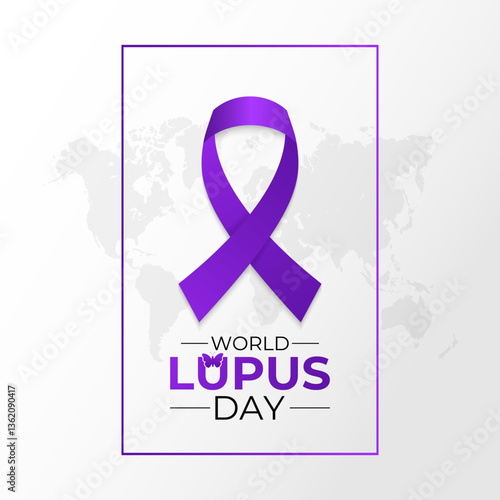 World Lupus Day. Realistic Ribbon with Butterfly Rash. Health awareness vector illustration. Banner poster, flyer and background design template. Vector illustration. Eps 10.