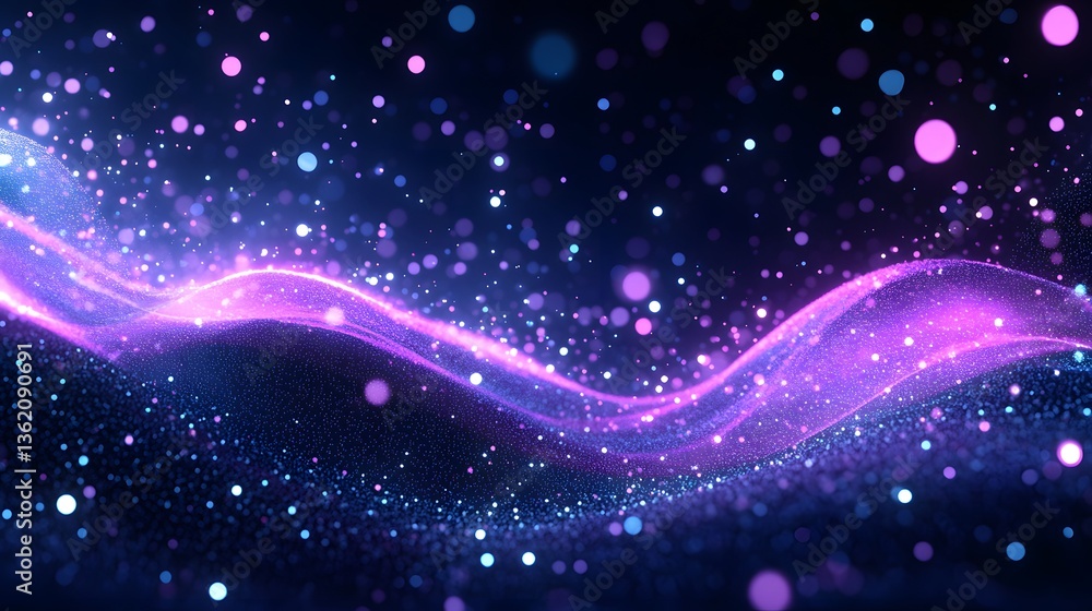 An abstract wavy field is filled with floating glowing particles An abstract wavy field is filled with floating glowing particles