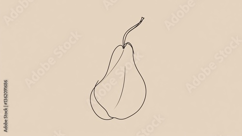 Elegant pear outline on pastel background, a minimalist style illustration